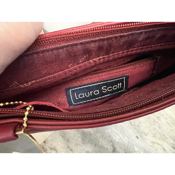 Vintage Laura Scott Red Shoulder Handbag Genuine Leather Pockets Purse - Picture 11 of 11